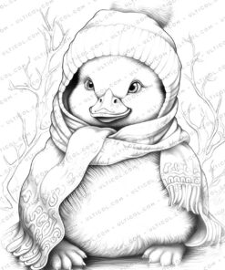 Cute Duck Grayscale Coloring Pages