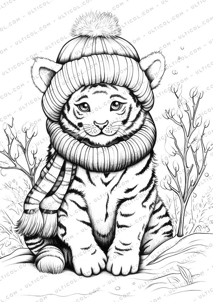 Tiger Grayscale Coloring Pages