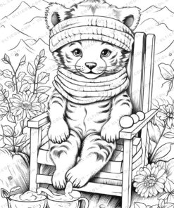 Baby Tiger Grayscale Coloring Pages