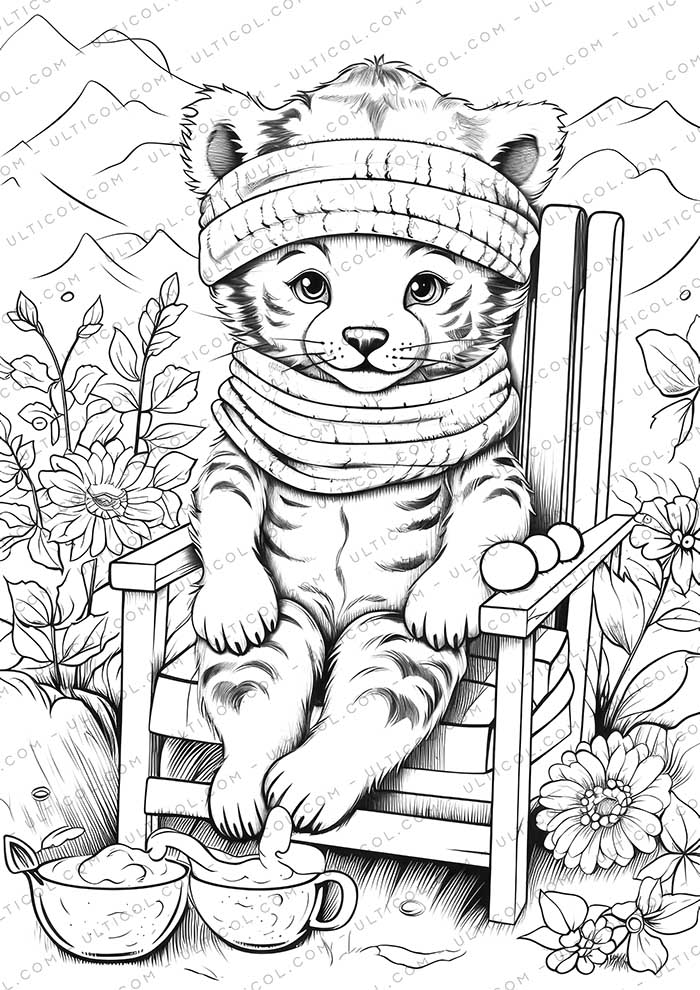 Baby Tiger Grayscale Coloring Pages