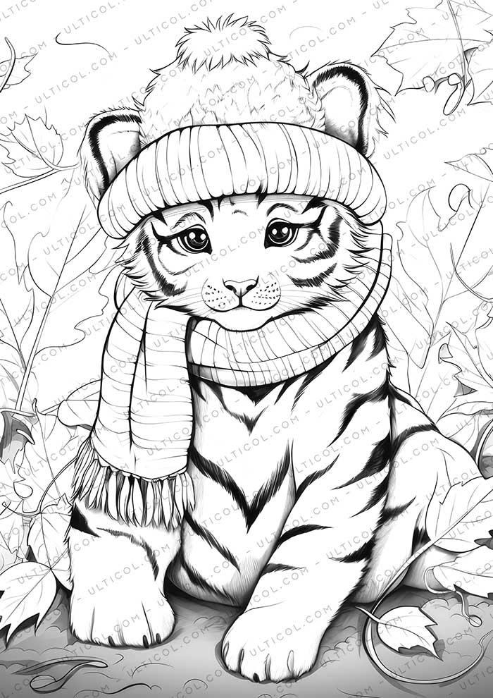 Baby Tiger Grayscale Coloring Pages