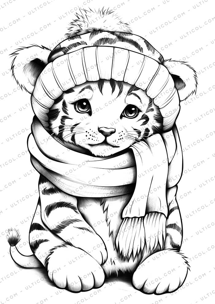 Baby Tiger Grayscale Coloring Pages