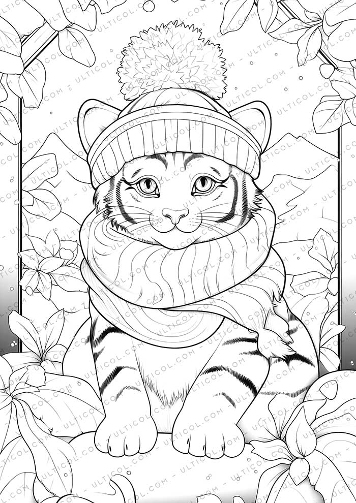 Baby Tiger Grayscale Coloring Pages