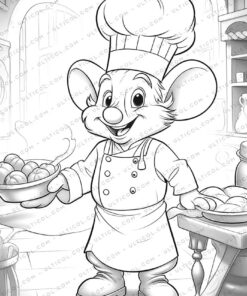 Mouse Chef Grayscale Coloring Pages