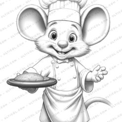 Mouse Chef Grayscale Coloring Pages