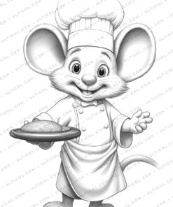 Mouse Chef Grayscale Coloring Pages