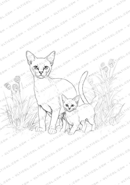 Cat Grayscale Coloring Pages