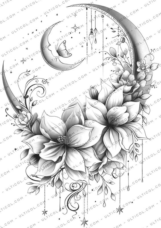 Floral Moon Coloring Pages Celestial - Adult Coloring Page Featuring Crescent Moon Shaped B633a06d C8c3 48af 9f43 370f04bdac17 566x800 
