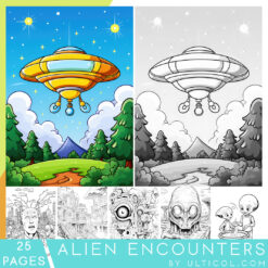 Aliens on Earth Grayscale Coloring Pages
