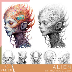 25 Alien Friends Grayscale Coloring Pages