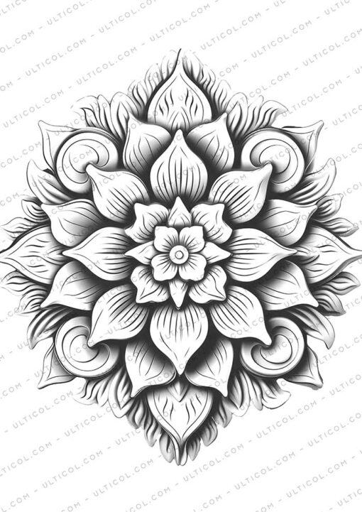 Mandala Coloring Page Book, Adults + Kids - Instant Download Grayscale Coloring Page