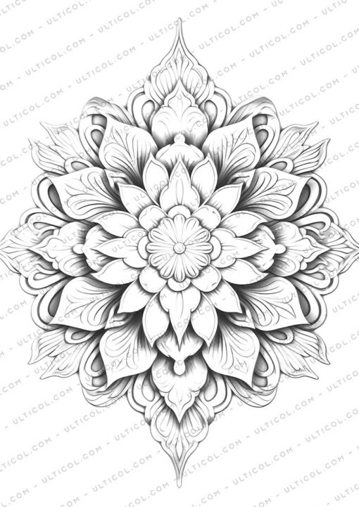 Mandala Coloring Page Book, Adults + Kids - Instant Download Grayscale Coloring Page