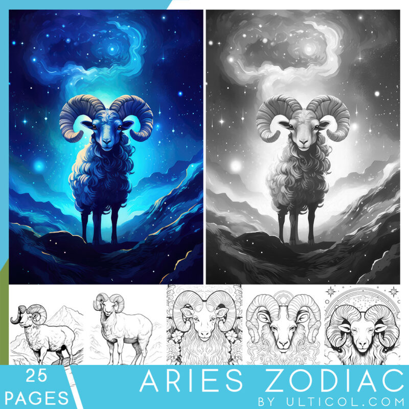 Aries Grayscale Coloring Pages - Instant Download - Printable PDF File ...