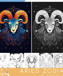 25 Aries zodiac Grayscale Coloring Pages