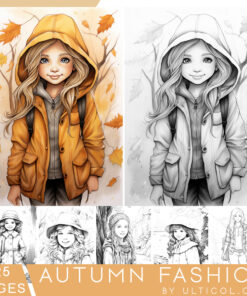 Autumn Fashion Grayscale Coloring Pages