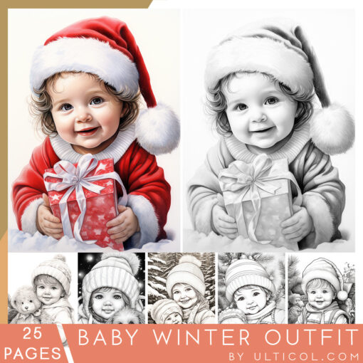 Winter Baby Grayscale Coloring Pages