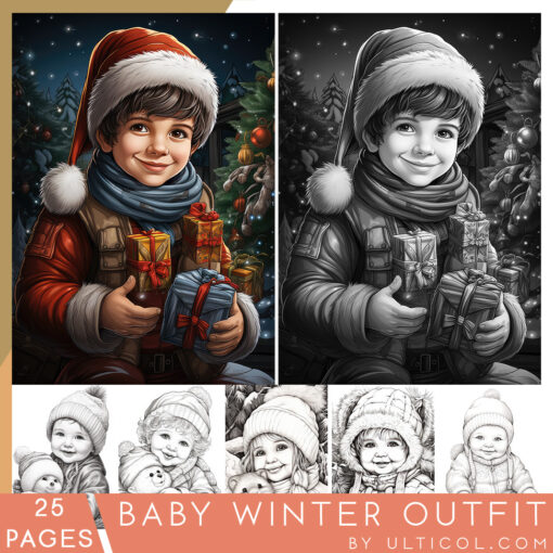 Baby Winter Grayscale Coloring Pages