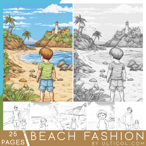 Fashion Beach Grayscale Coloring Pages