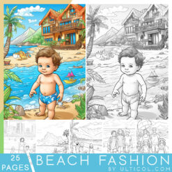 Beach Fashion Grayscale Coloring Pages