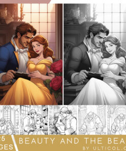 Beauty and the Beast Grayscale Coloring Pages