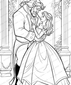 Beauty and the Beast Grayscale Coloring Pages