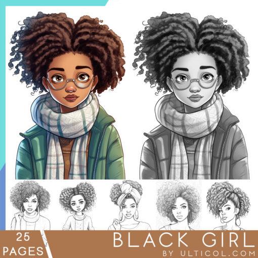 Black Girls, Light Grayscale Coloring Book