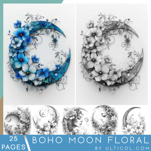 Floral Moon Coloring