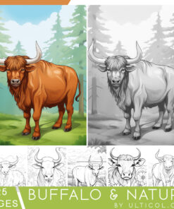 Cute Buffalo Grayscale Coloring Pages