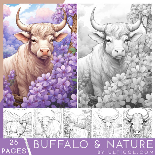 Buffalo Grayscale Coloring Pages