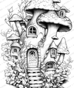Fairy House Grayscale Coloring Pages