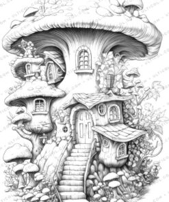 Fairy House Grayscale Coloring Pages