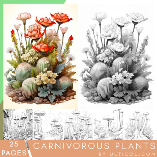 Carnivorous Plants Grayscale Coloring Pages