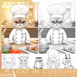 Chef Cat Grayscale Coloring Pages