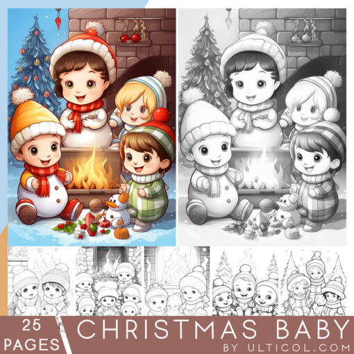 Christmas Baby Grayscale Coloring Pages