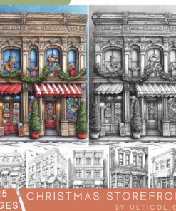 Christmas Storefront Coloring Page Book, Adults + Kids