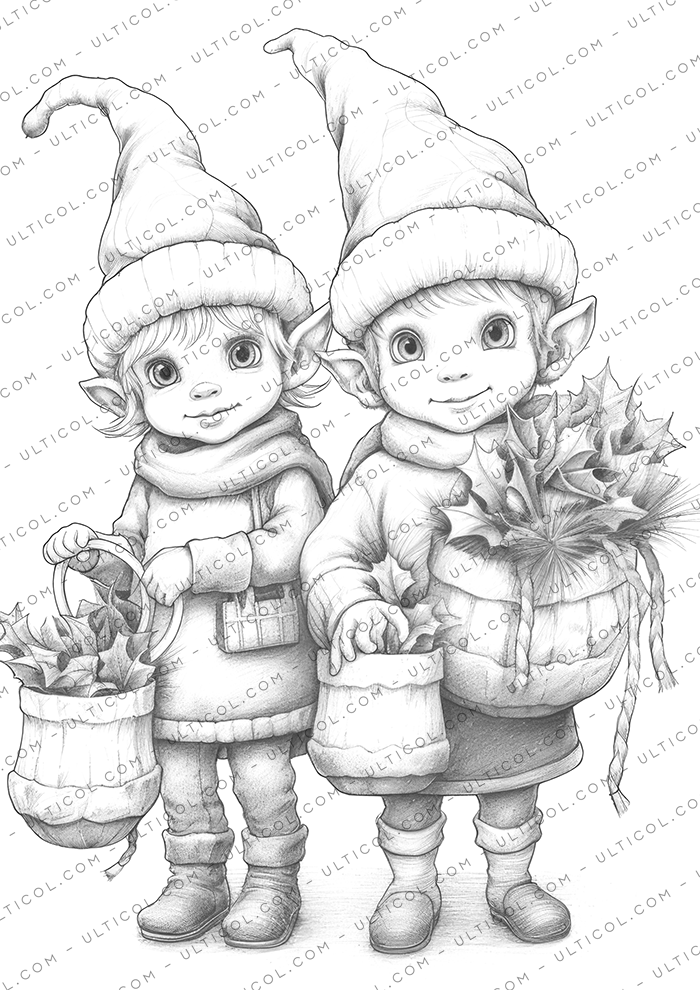 Christmas Elves Coloring Pages