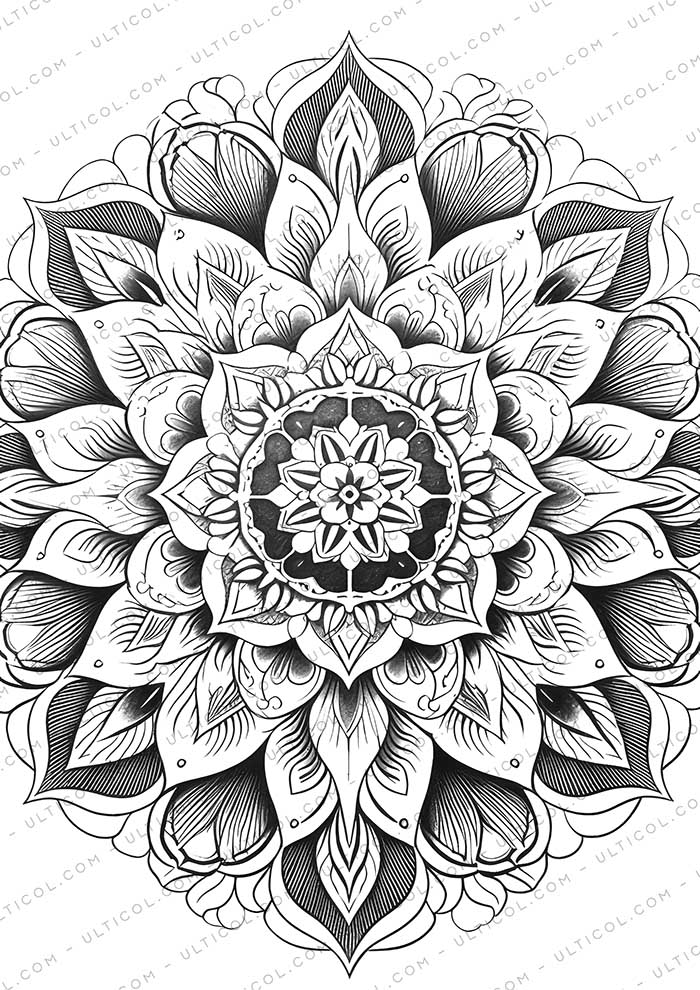 Mandala Coloring Page Book, Adults + Kids - Instant Download Grayscale Coloring Page