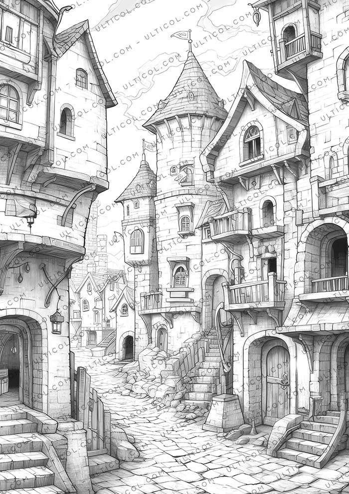 Fantasy Village Coloring