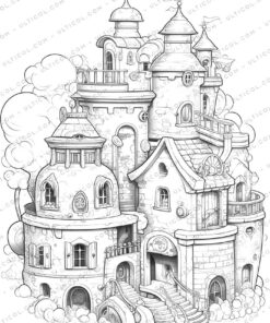 Enchanted Fairy Houses Grayscale Coloring Pages