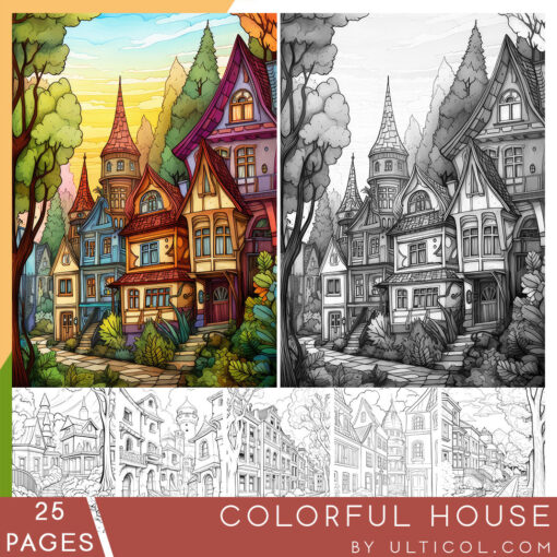 Colorful House Grayscale Coloring Pages