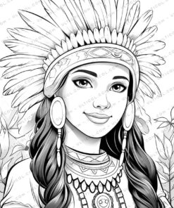 Native American Grayscale Coloring Pages