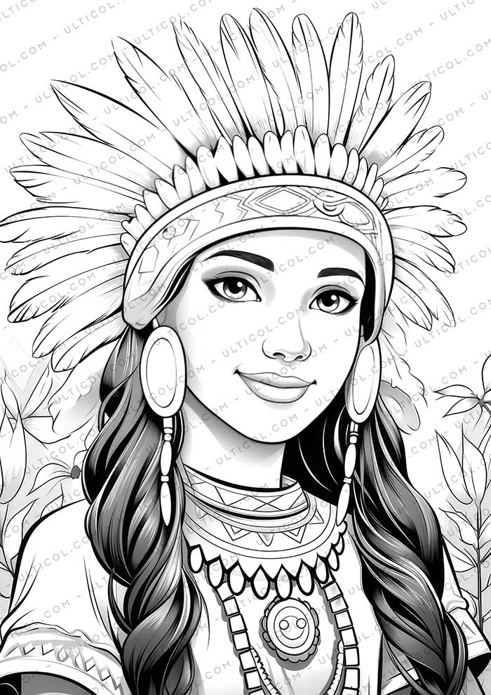 Native American Grayscale Coloring Pages