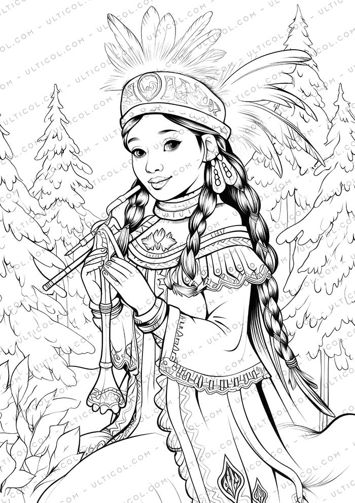 Native American Grayscale Coloring Pages
