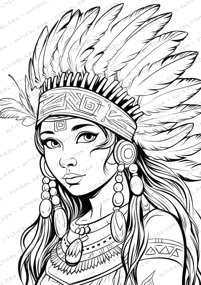 Native American Grayscale Coloring Pages