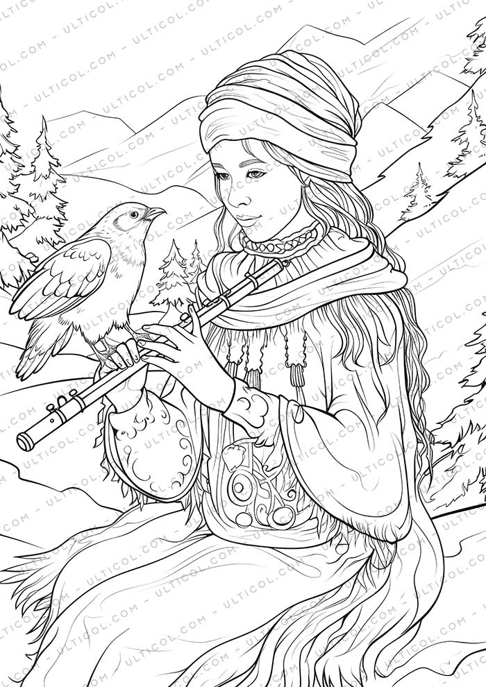 Native American Grayscale Coloring Pages