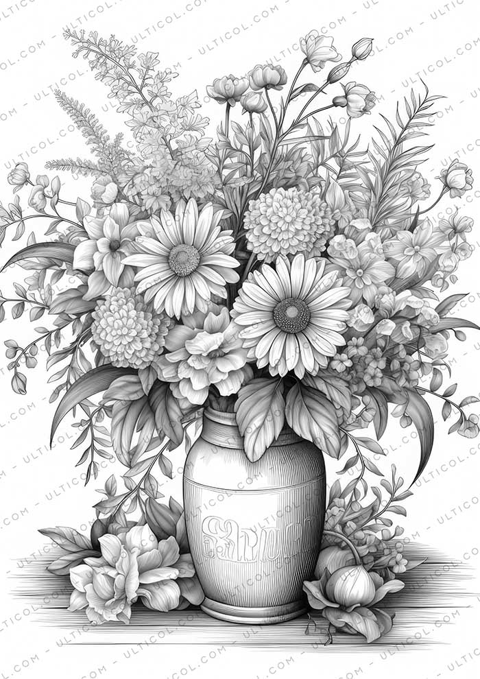 Beautiful Flowers Grayscale Coloring Pages