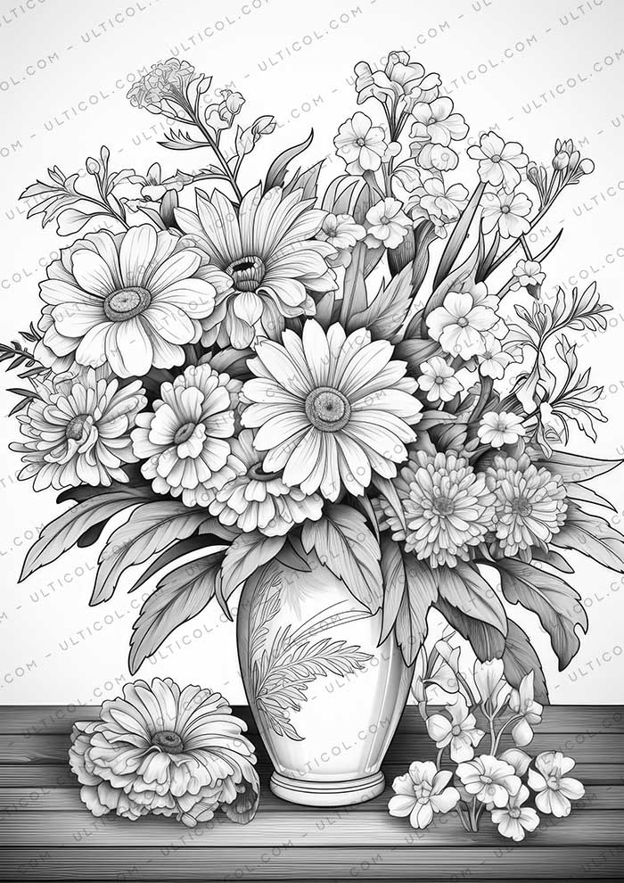 Beautiful Flowers Grayscale Coloring Pages