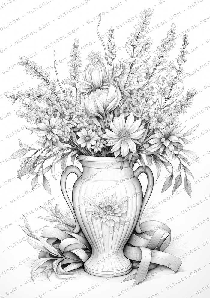 Beautiful Flowers Grayscale Coloring Pages