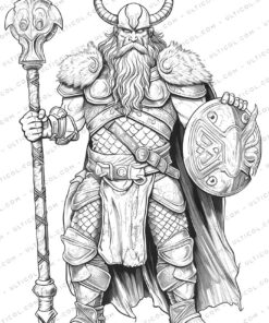 Viking Coloring Page Book, Adults + Kids - Instant Download Grayscale Coloring Page