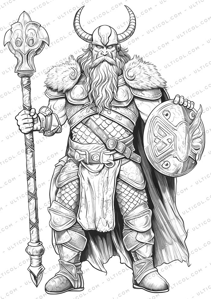 Viking Coloring Page Book, Adults + Kids - Instant Download Grayscale Coloring Page